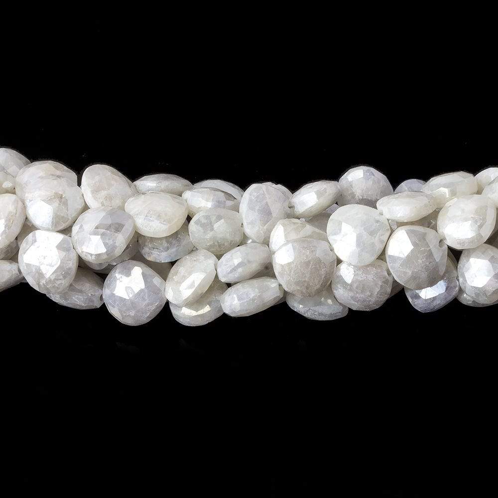 7x7-9x9mm Mystic Pearly White Quartz faceted hearts 16 inch 55 pieces