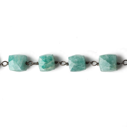 7mm Amazonite faceted cube Black Gold plated .925 Silver Chain by the foot