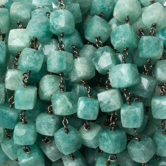 7mm Amazonite faceted cube Black Gold plated .925 Silver Chain by the foot