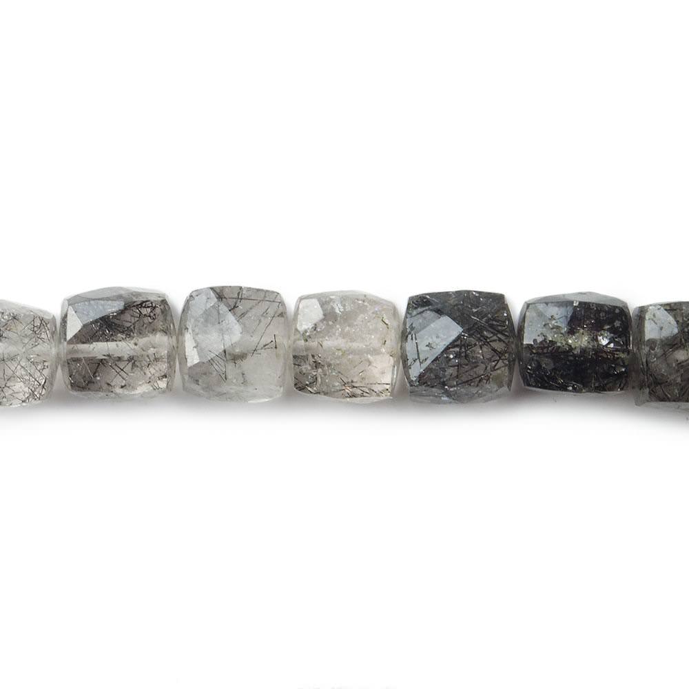 7x7mm Black Tourmalinated Quartz Beads Faceted Cube 8 inch 27 pieces