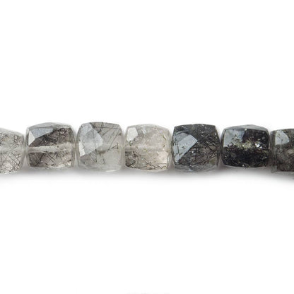 7x7mm Black Tourmalinated Quartz Beads Faceted Cube 8 inch 27 pieces