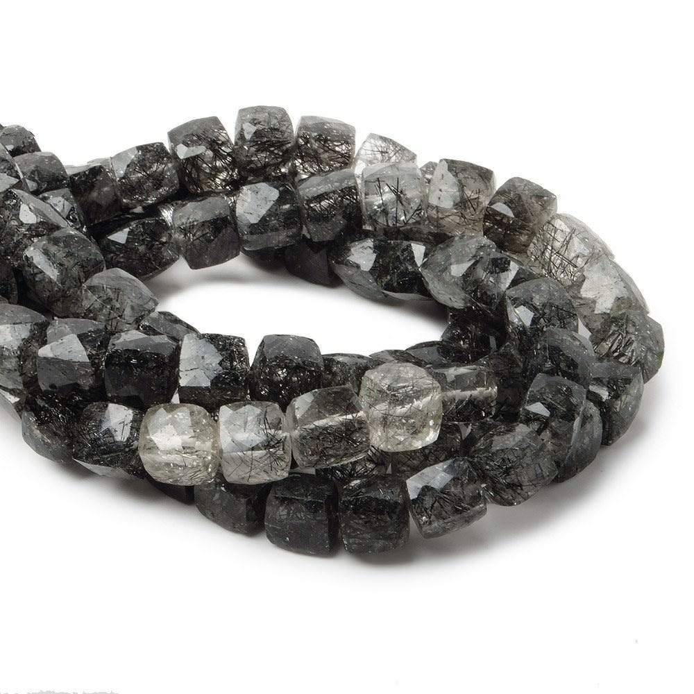 7x7mm Black Tourmalinated Quartz Beads Faceted Cube 8 inch 27 pieces