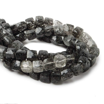 7x7mm Black Tourmalinated Quartz Beads Faceted Cube 8 inch 27 pieces