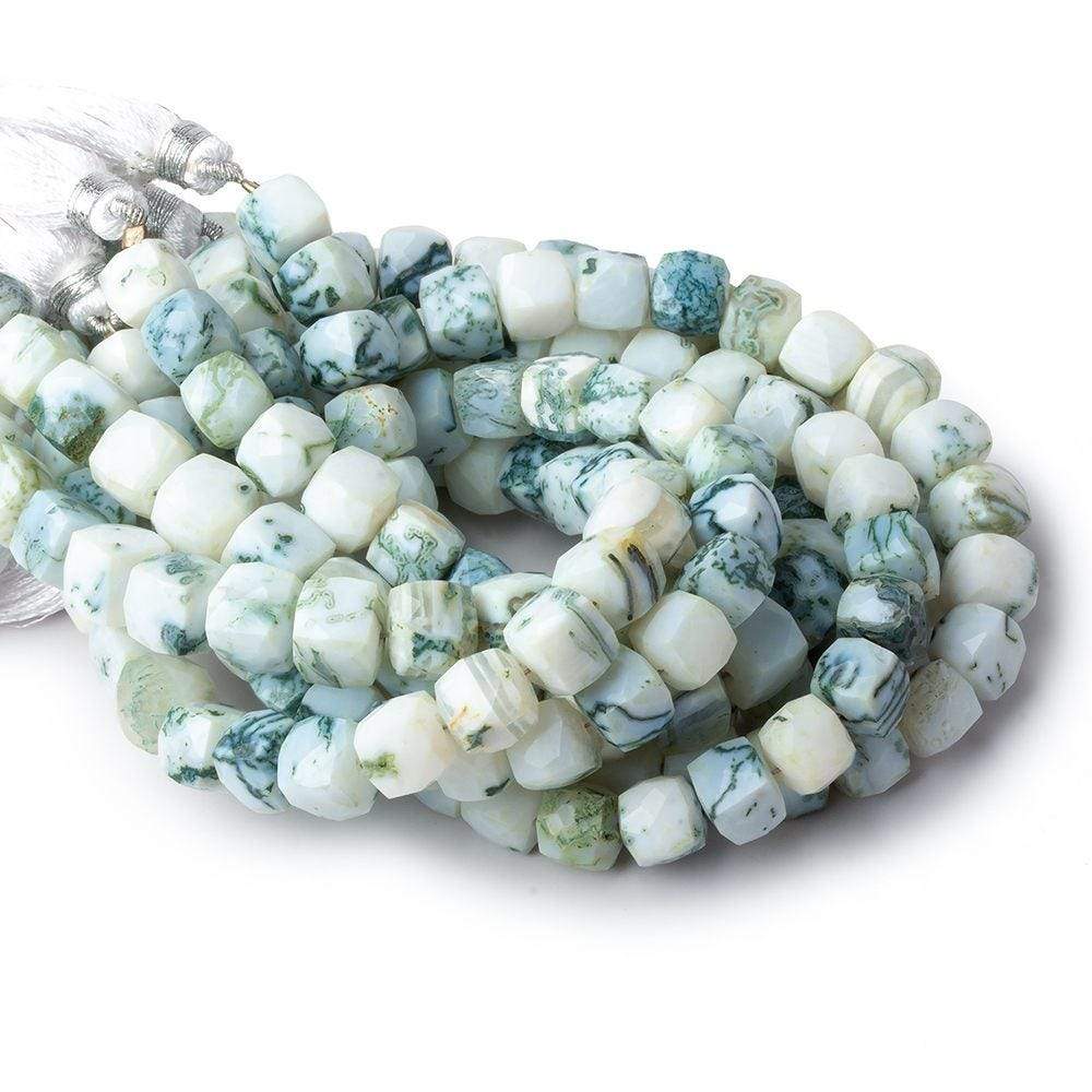 8x8 mm Moss Agate faceted cubes 8 inch 26 beads AA