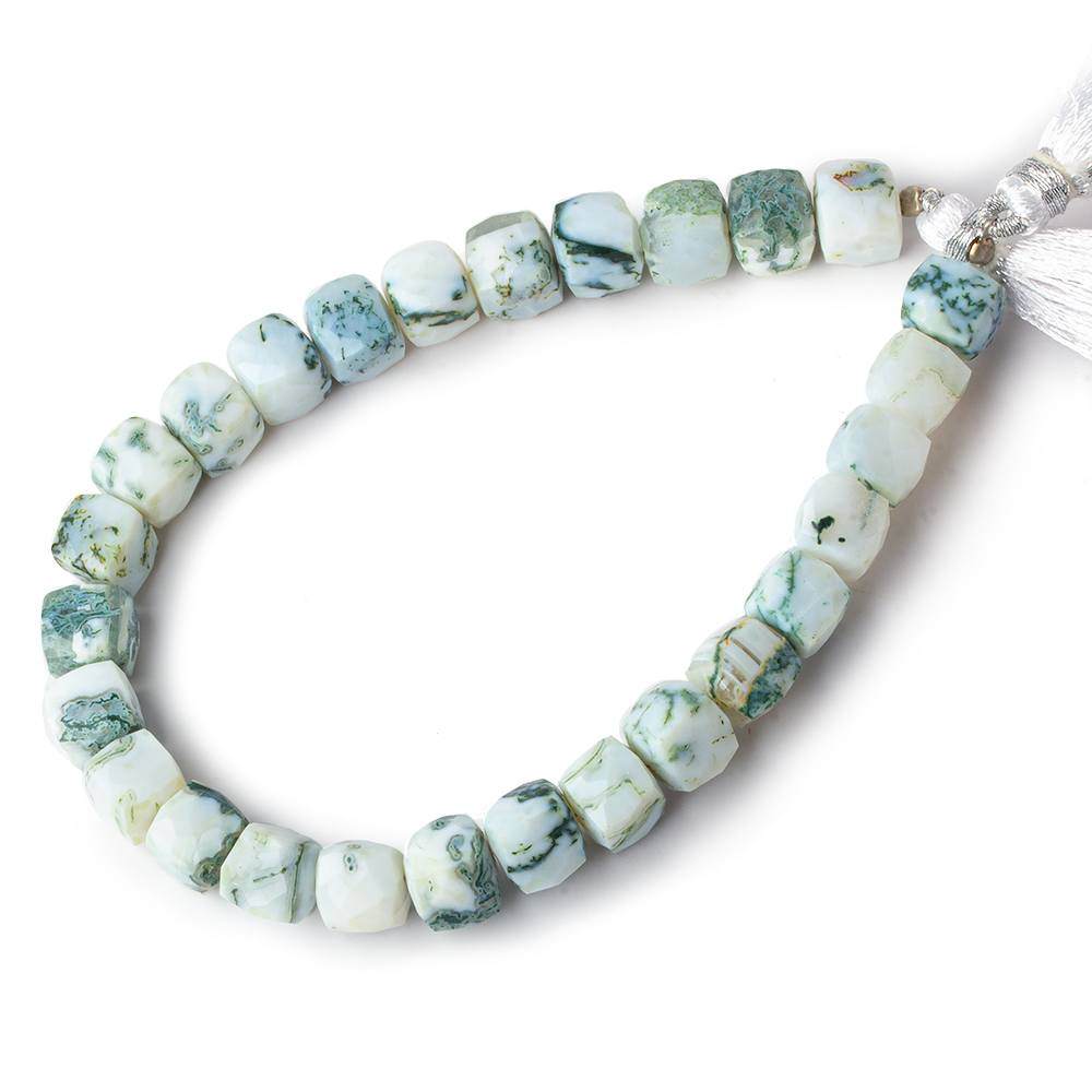 8x8 mm Moss Agate faceted cubes 8 inch 26 beads AA