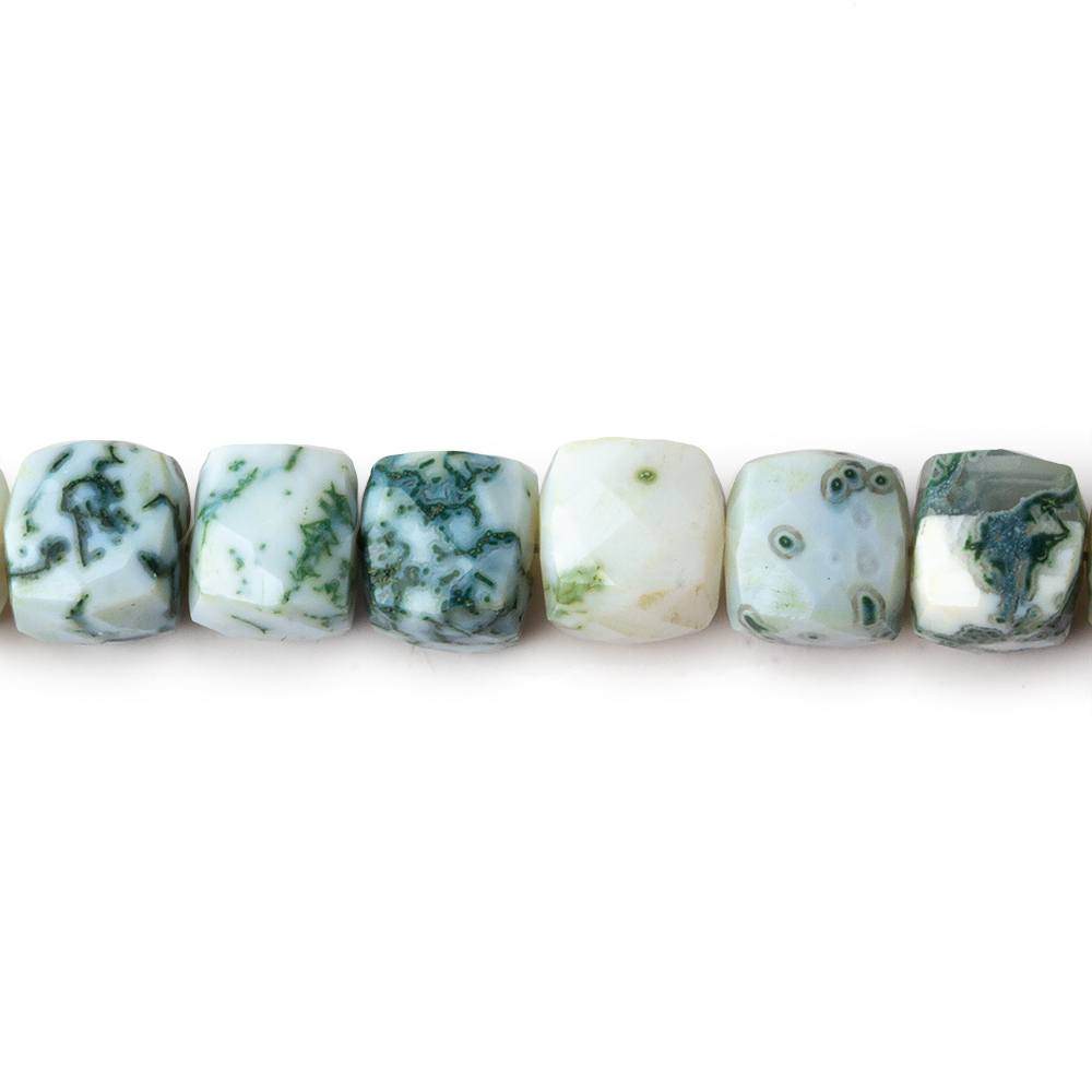 8x8 mm Moss Agate faceted cubes 8 inch 26 beads AA