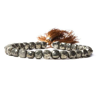 7x7mm Pyrite Faceted Cube Beads 8 inch 31 pieces