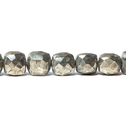 7x7mm Pyrite Faceted Cube Beads 8 inch 31 pieces