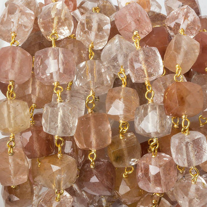 7x7mm Rutilated Quartz faceted cube Vermeil Chain by the foot 25 pcs