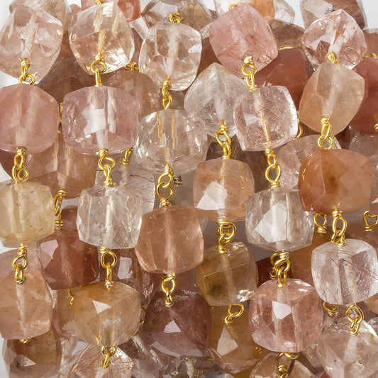 7x7mm Rutilated Quartz faceted cube Vermeil Chain by the foot 25 pcs