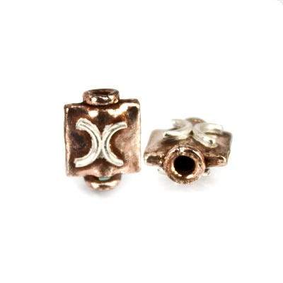 7mm Two toned Copper & Sterling Silver Bead with X, 2 pieces