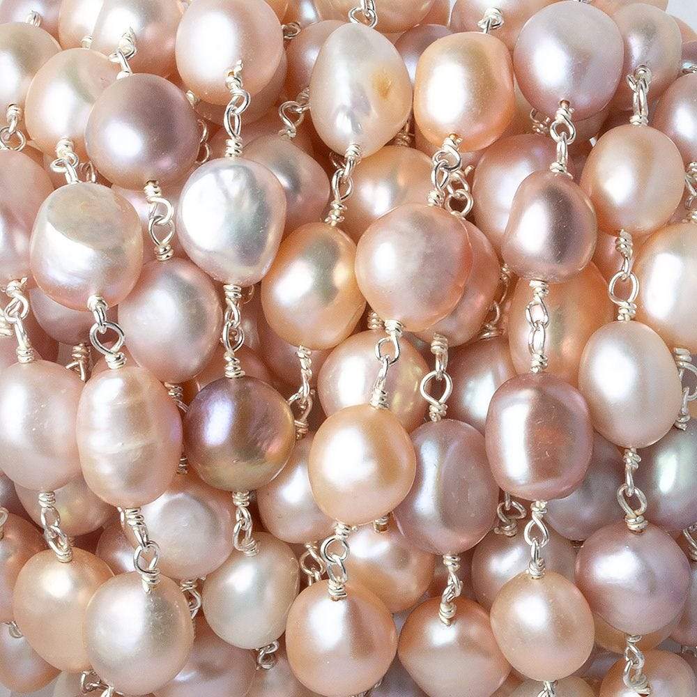 7x8-8x10mm TriColor Baroque Freshwater Pearl Silver .925 Chain by the foot