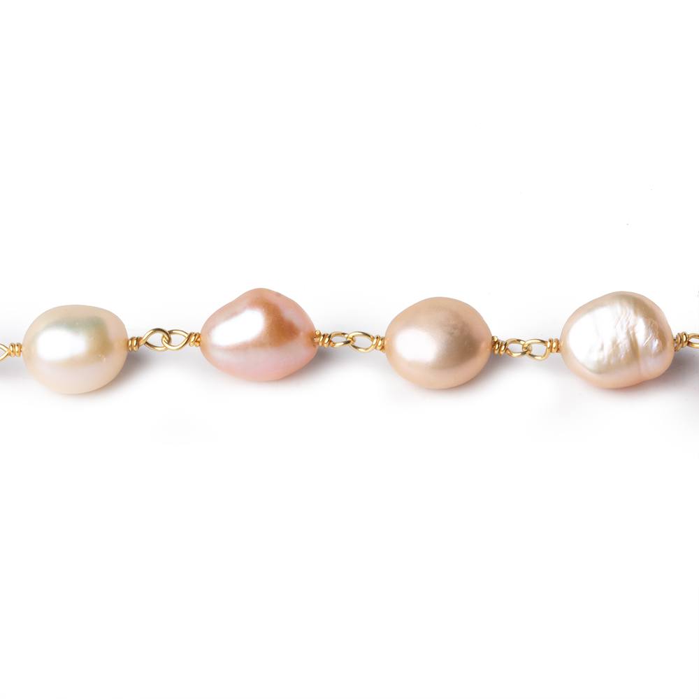 7x8-8x10mm TriColor Baroque Freshwater Pearl Vermeil Chain by the foot