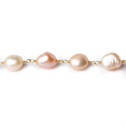 7x8-8x10mm TriColor Baroque Freshwater Pearl Vermeil Chain by the foot