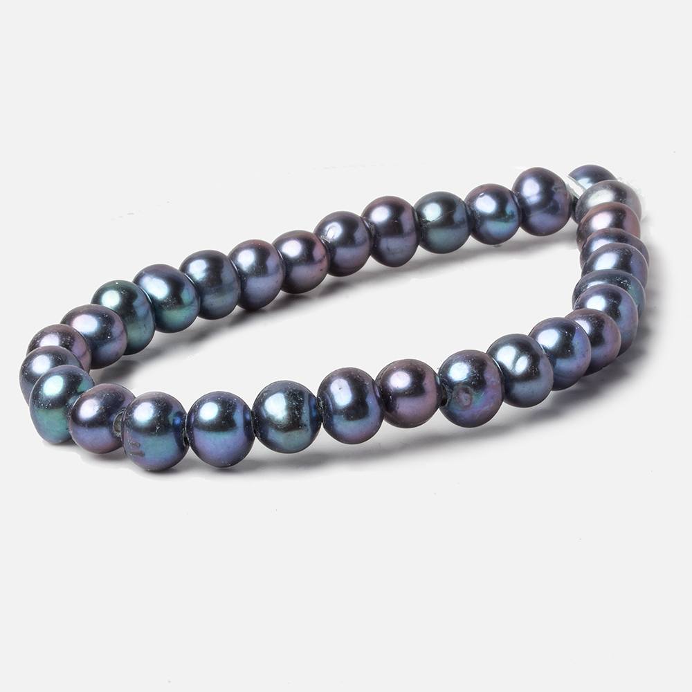 7x8mm Peacock Blue Off Round Large Hole pearls 8 inch 30 pieces AA