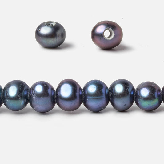 7x8mm Peacock Blue Off Round Large Hole pearls 8 inch 30 pieces AA