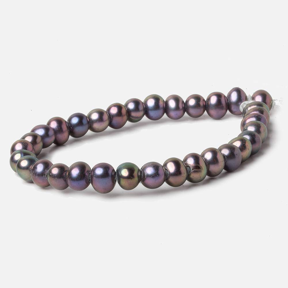 7x8mm Peacock Purple Off Round Large Hole pearls 8 inch 30 pieces AA