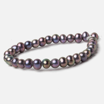 7x8mm Peacock Purple Off Round Large Hole pearls 8 inch 30 pieces AA