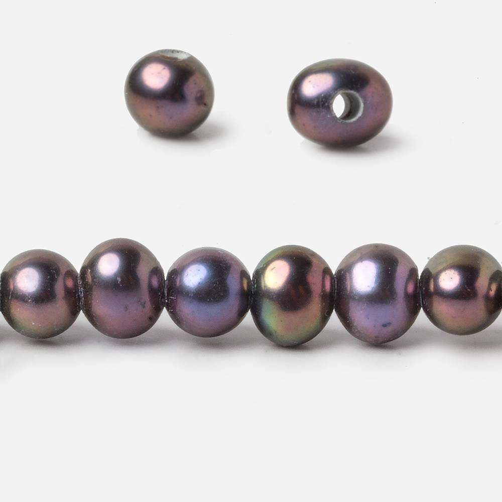 7x8mm Peacock Purple Off Round Large Hole pearls 8 inch 30 pieces AA