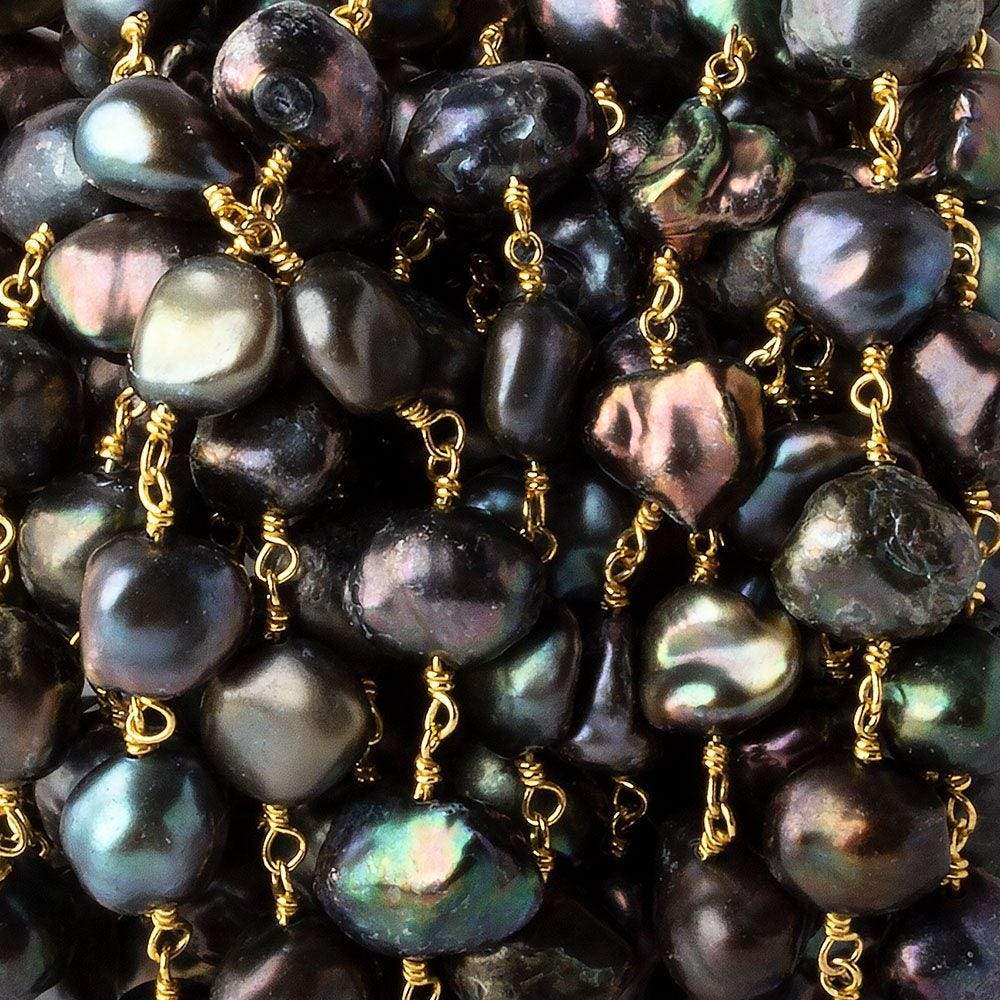 7x9-8x11mm Peacock Baroque Pearl Vermeil Chain by the foot 23 pieces