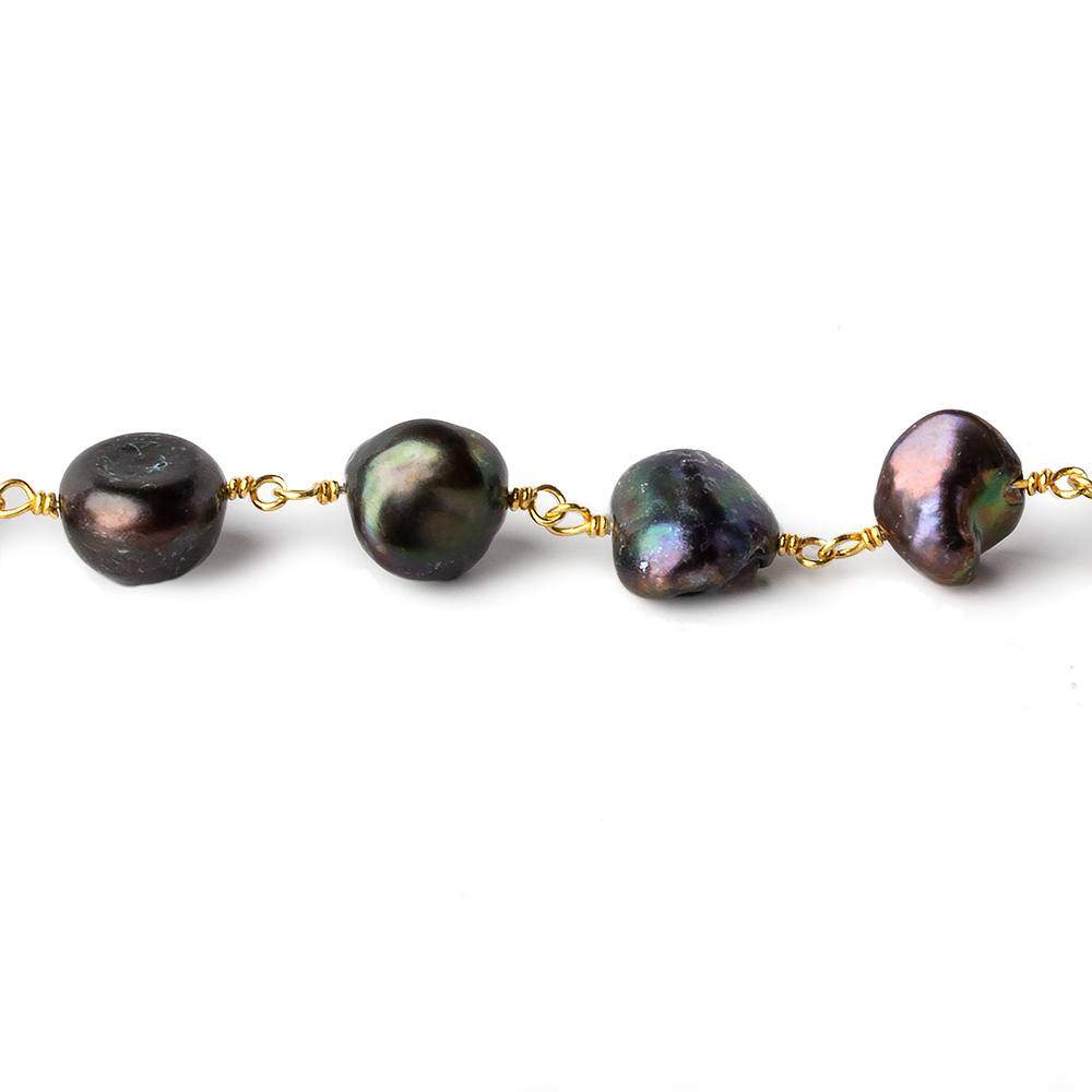 7x9-8x11mm Peacock Baroque Pearl Vermeil Chain by the foot 23 pieces