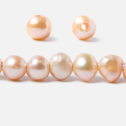 8-10.5mm Dark Salmon Baroque 2.5mm Large Hole Pearls 15 inch 49 pieces