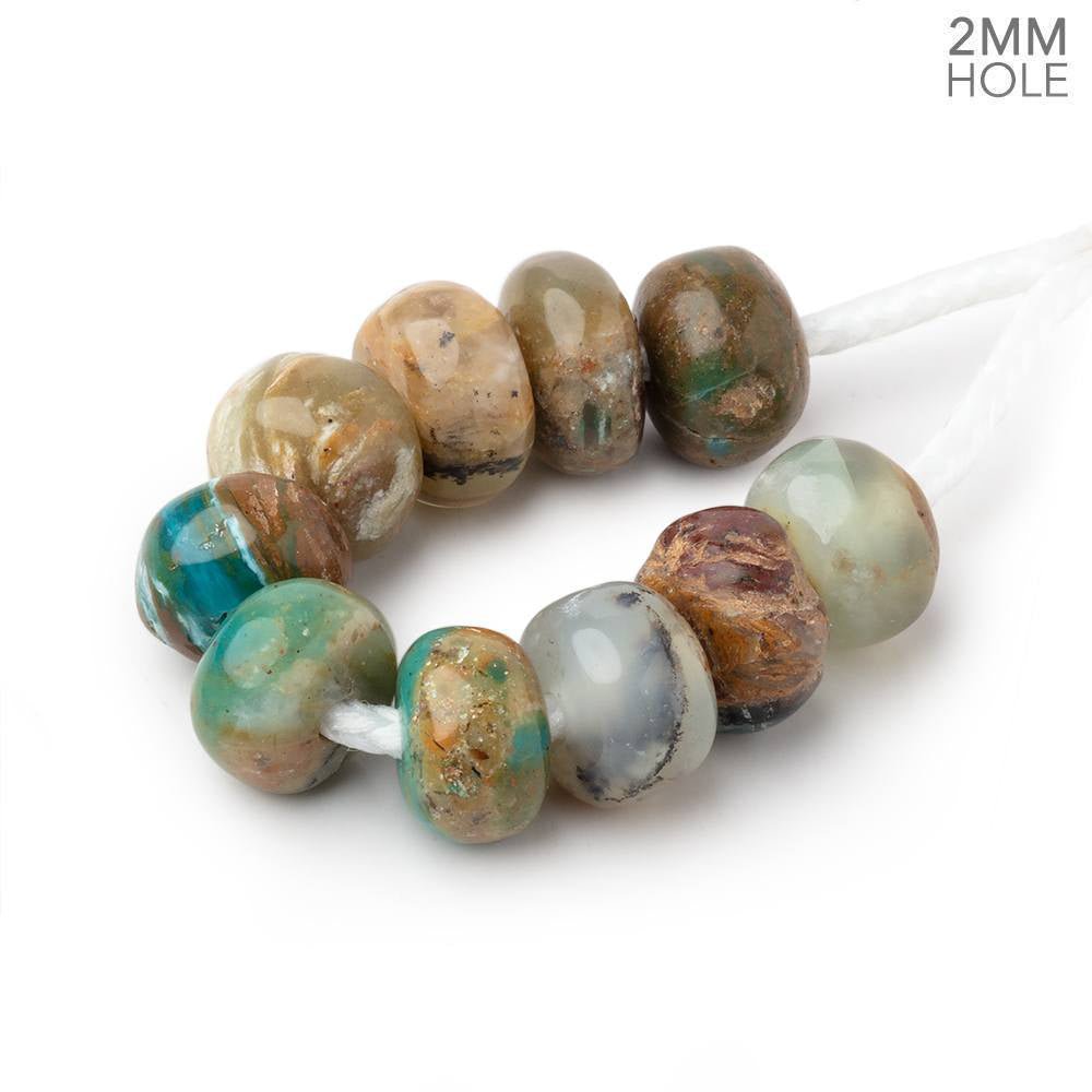 8-10mm Blue Peruvian Opal 2mm Large Hole Plain Rondelle Set of 10 Beads