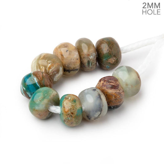 8-10mm Blue Peruvian Opal 2mm Large Hole Plain Rondelle Set of 10 Beads