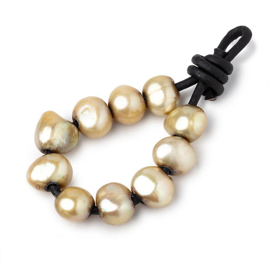 8-10mm Golden Sage Large Hole Baroque Pearls Set of 10