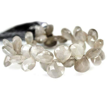 8-10mm Mink Grey Moonstone Faceted Heart Beads 8 inch 49 pieces
