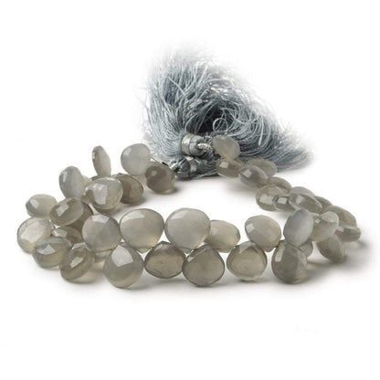 8-10mm Mink Grey Moonstone Faceted Heart Beads 8 inch 49 pieces