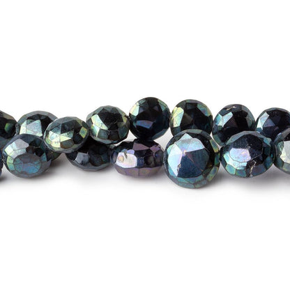 8-10mm Peacock Metallic Black Spinel Faceted Coins 50 bead 16 inch Set of 2 strands