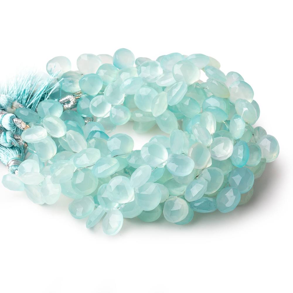 8-10mm Seafoam Blue Chalcedony Faceted Heart Beads 7.5 inch 52 pieces