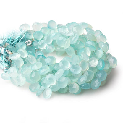 8-10mm Seafoam Blue Chalcedony Faceted Heart Beads 7.5 inch 52 pieces