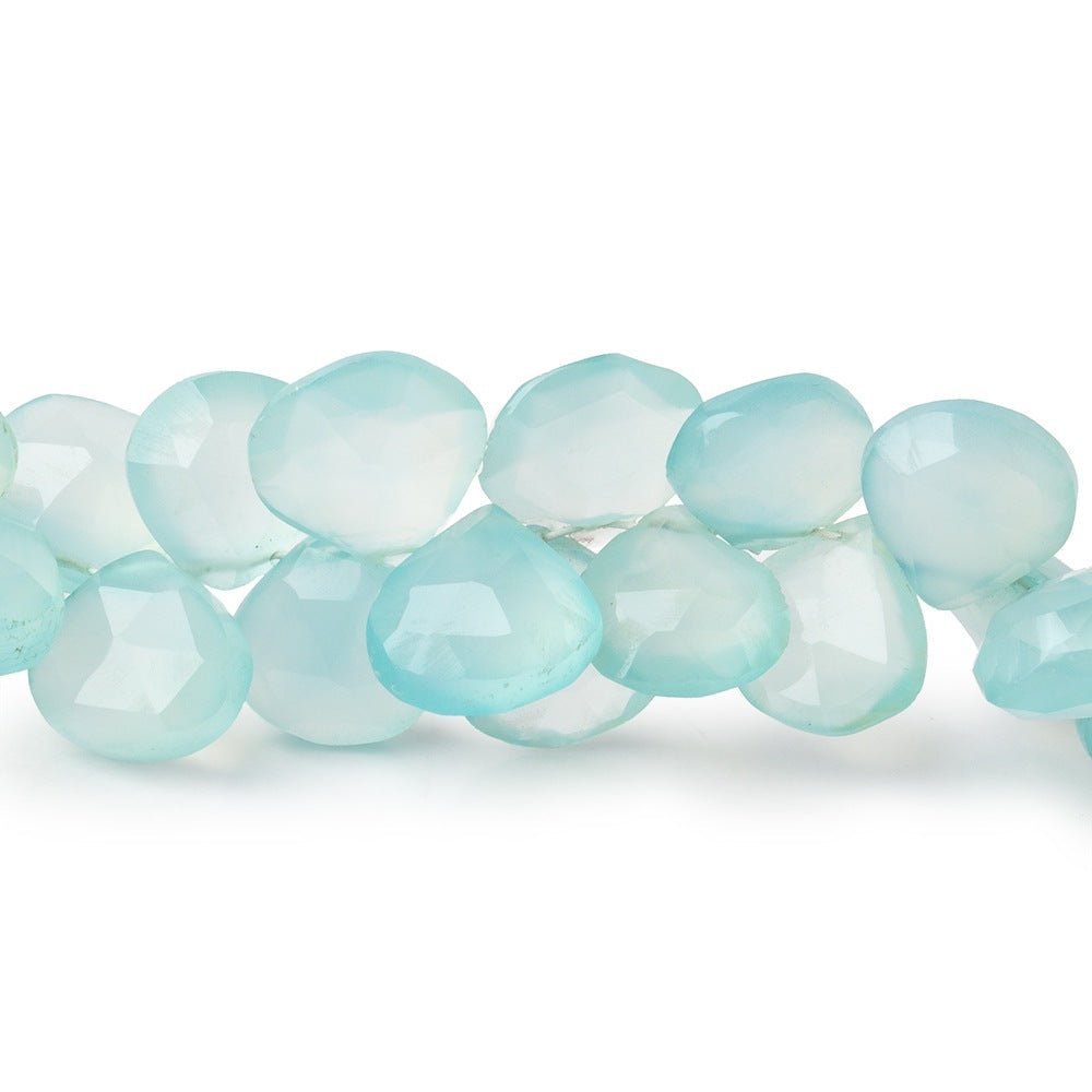 8-10mm Seafoam Blue Chalcedony Faceted Heart Beads 7.5 inch 52 pieces