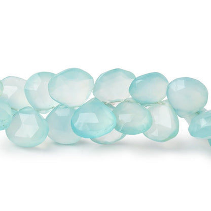 8-10mm Seafoam Blue Chalcedony Faceted Heart Beads 7.5 inch 52 pieces