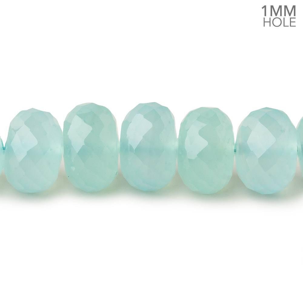 8-10mm Seafoam Blue Chalcedony faceted rondelles 16 inch 60 large hole beads
