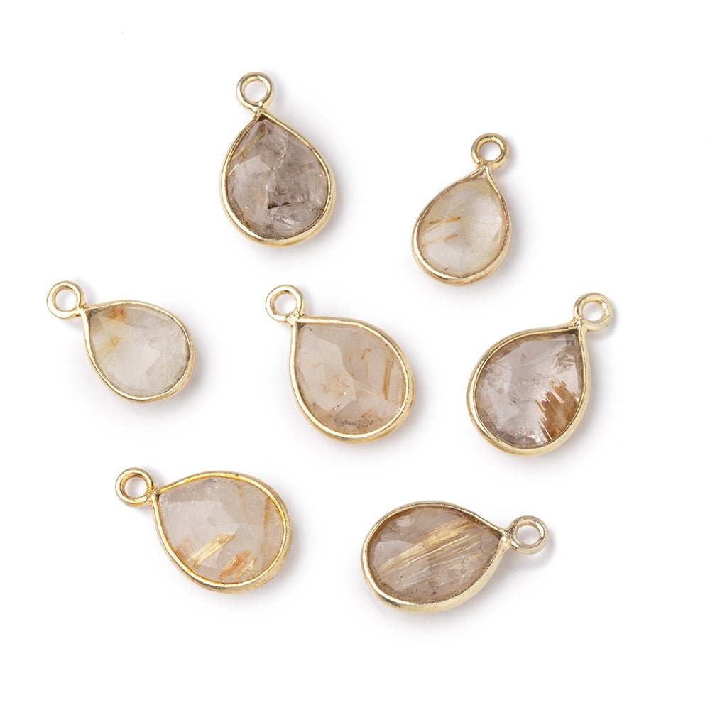 8-10mm Vermeil Bezel Rutilated Quartz Faceted Pear Pendant 1 piece