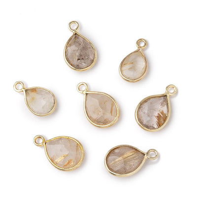 8-10mm Vermeil Bezel Rutilated Quartz Faceted Pear Pendant 1 piece