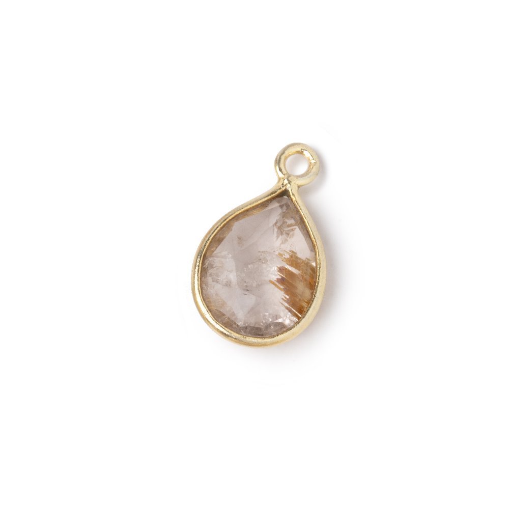 8-10mm Vermeil Bezel Rutilated Quartz Faceted Pear Pendant 1 piece