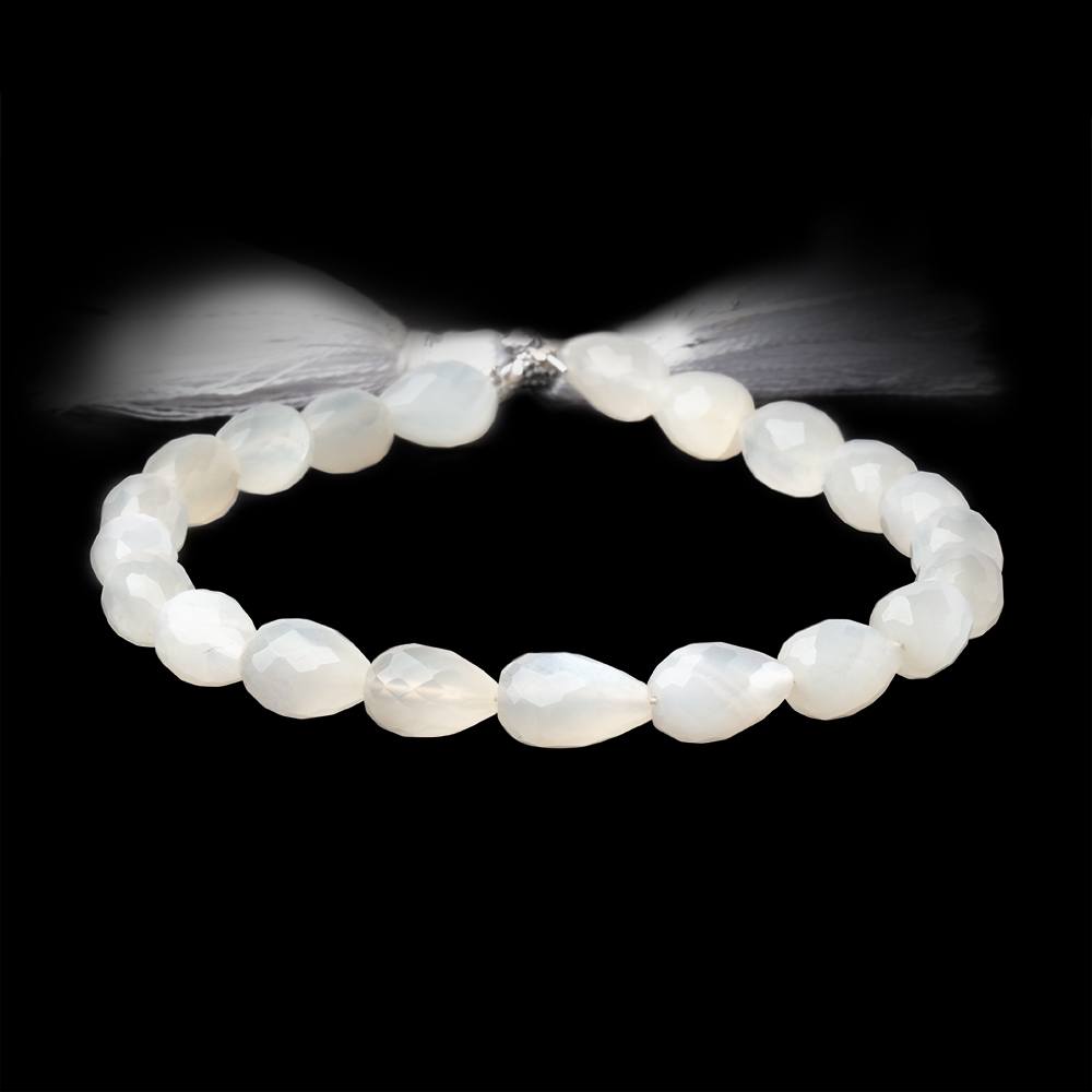 8-10mm White Moonstone Straight Drill Tear Drop 7.25 in 19 Beads