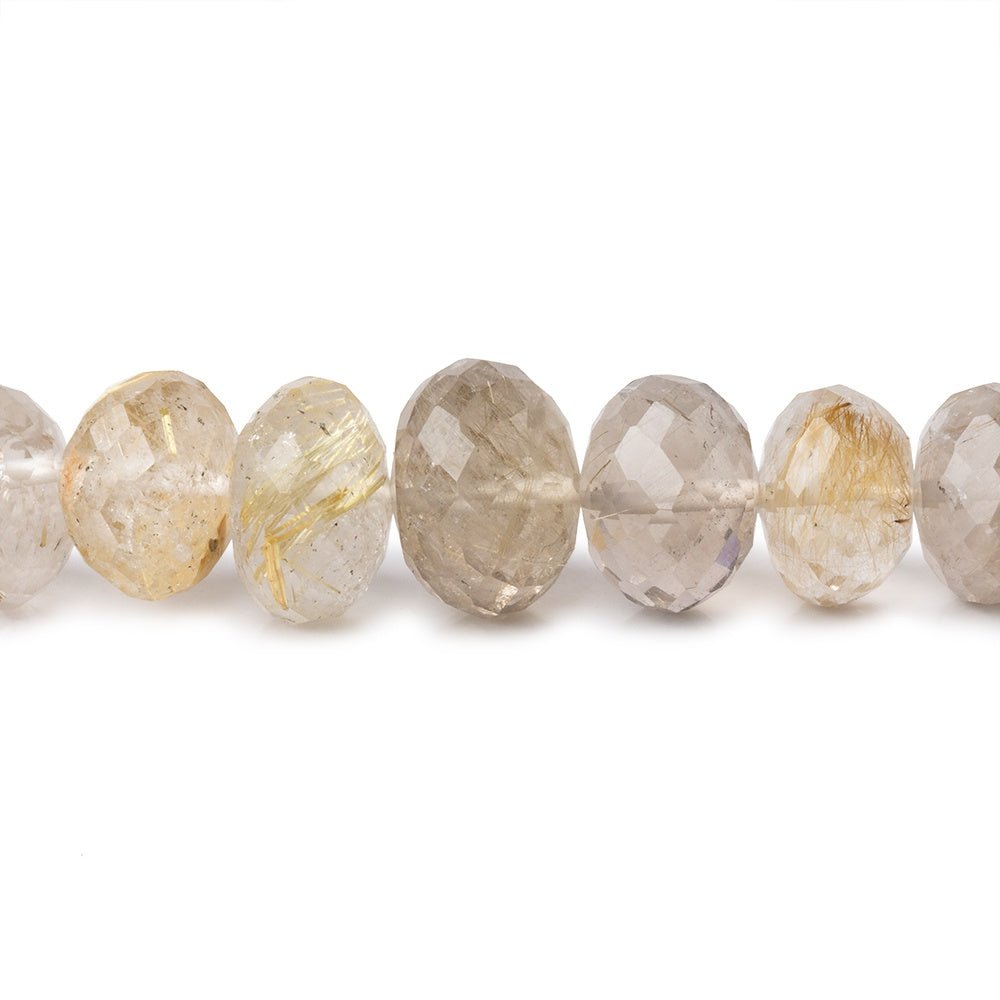 8-11.5mm Rutilated Quartz Faceted Rondelle Beads 16 inch 65 pieces AA