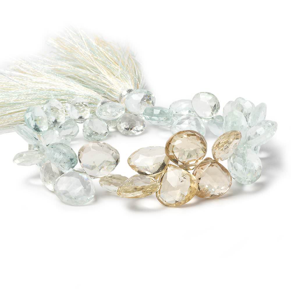 8-11mm Aquamarine and Golden Beryl Beads Heart Briolette 8 inch 43 pieces