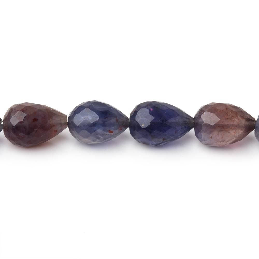 8-11mm Bloodshot Iolite-Sunstone Straight Drill Tear Drop 7.25 inch 19 Beads