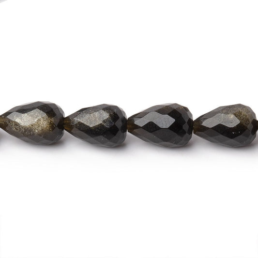8-11mm Golden Sheen Obsidian Straight Drill Tear Drop 7.25 in 19 Beads