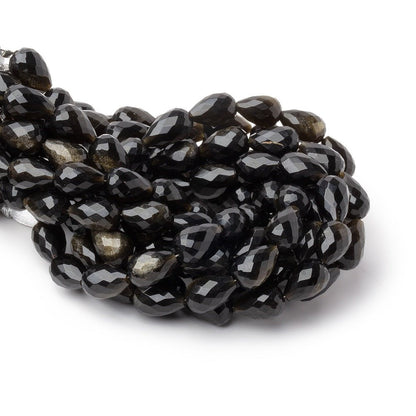 8-11mm Golden Sheen Obsidian Straight Drill Tear Drop 7.25 in 19 Beads