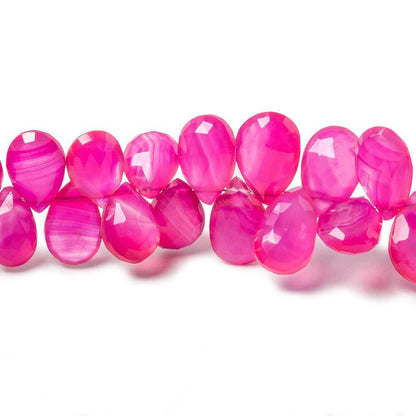 8 - 11mm Hot Pink Chalcedony Faceted Pear Beads 7.5 inch 56 pieces