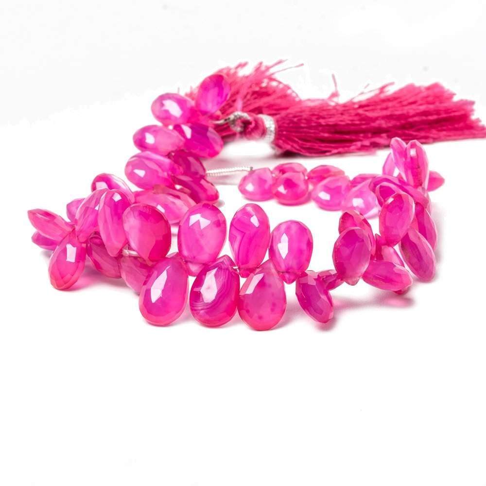 8 - 11mm Hot Pink Chalcedony Faceted Pear Beads 7.5 inch 56 pieces