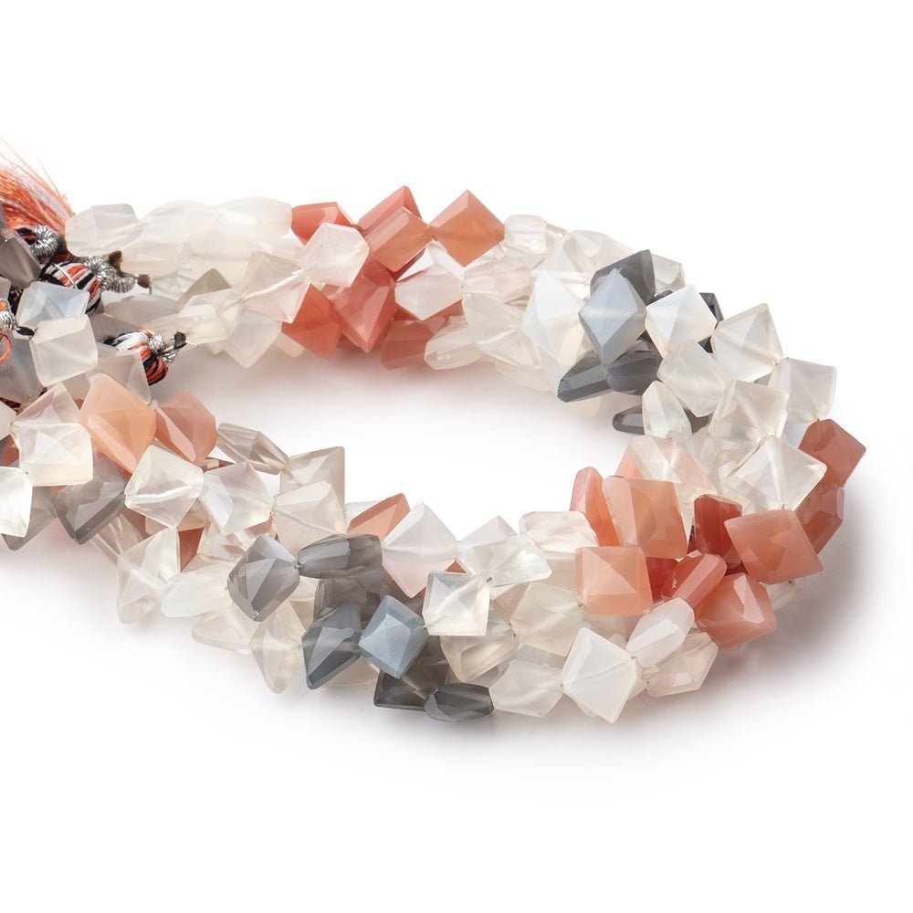 8-11mm  Moonstone Side Drilled Faceted Kite Beads 8 inch 26 pcs