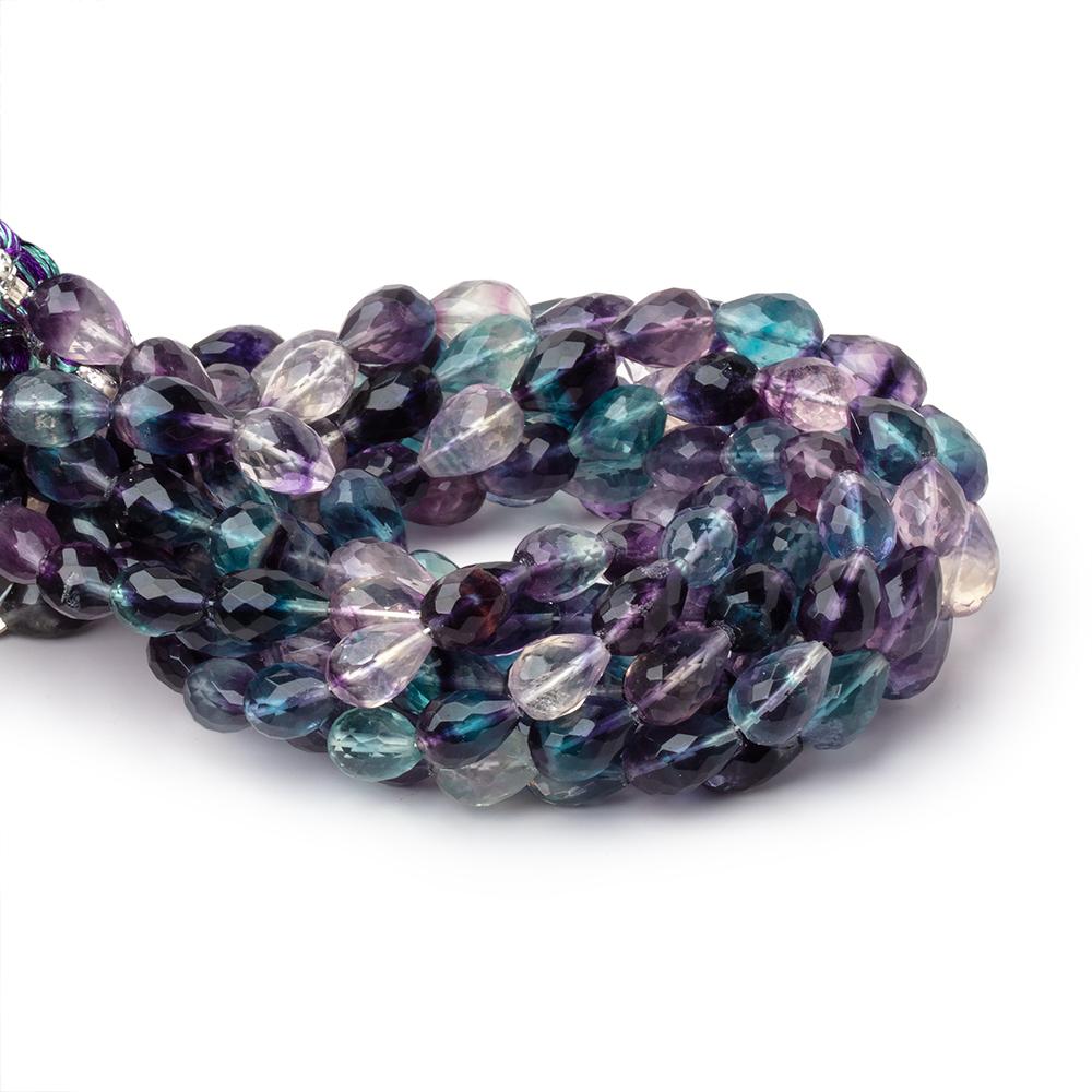 8-11mm Multi Color Fluorite Straight Drill Tear Drop 7.25 inch 19 Beads